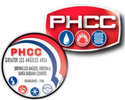 Logo of PHCC; an organization of Plumbing Heating Cooling Contractors of the Greater Los Angeles Area.