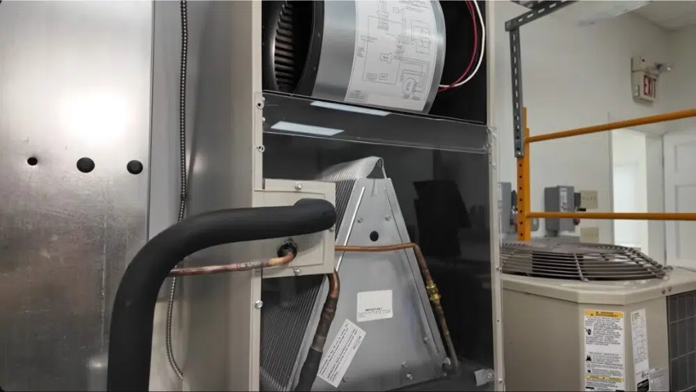 An overhead view of an air handler component during HVAC repair in Santa Clarita, CA, by Affordable Heating and Air.