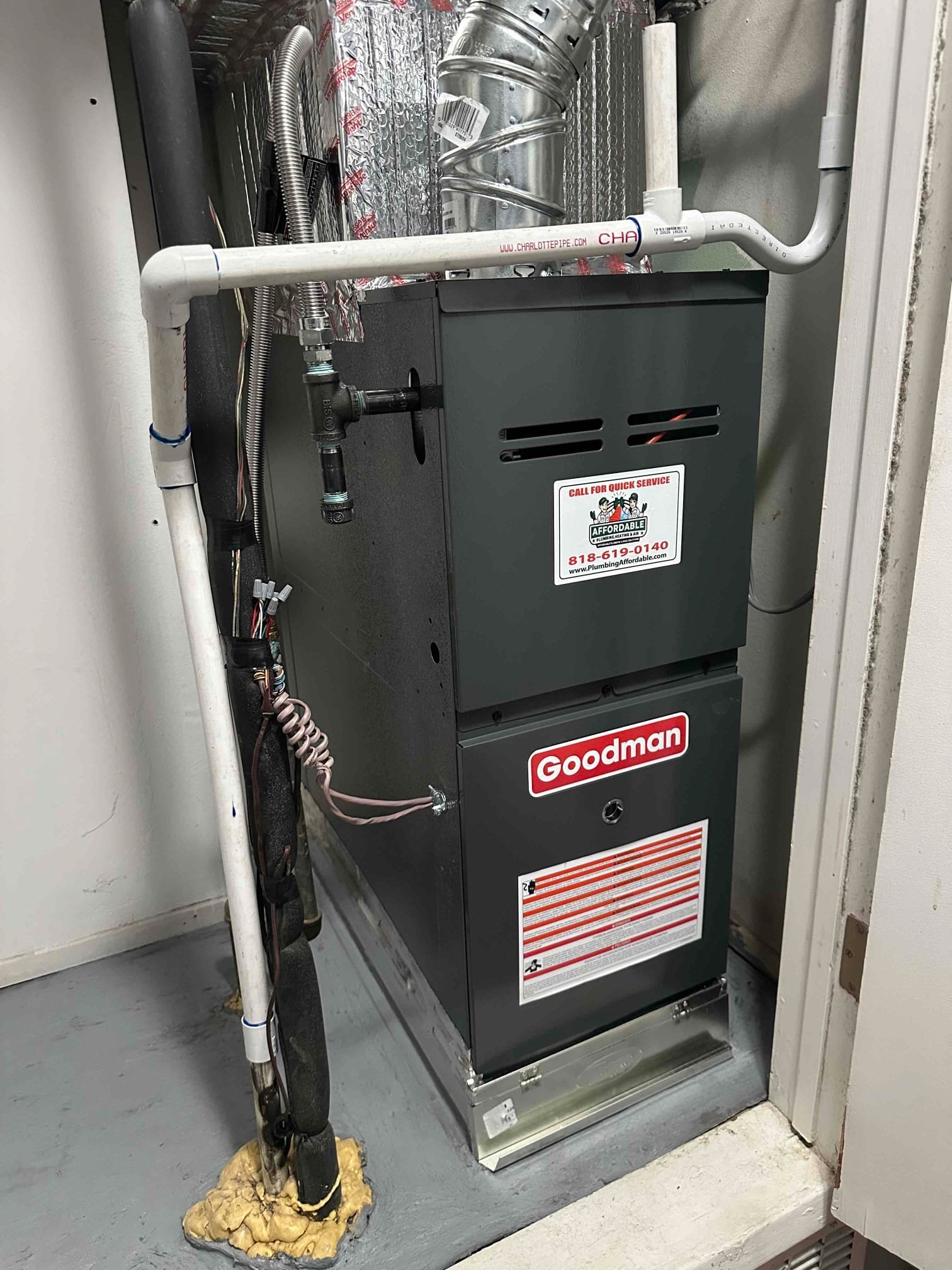 Goodman furnace installation with venting and condensate line setup in Granada Hills, CA