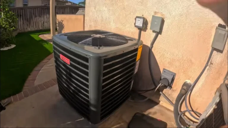 Newly installed outdoor electric heat pump system beside a Simi Valley home.