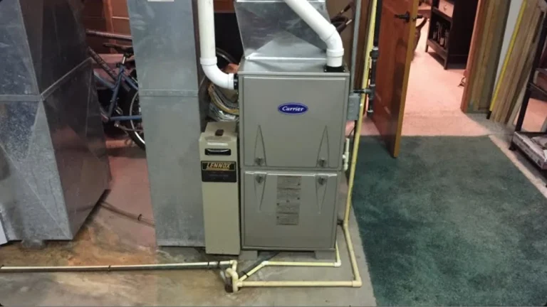 Installed Carrier upflow furnace beside a Lennox accessory unit during heating service Oxnard.